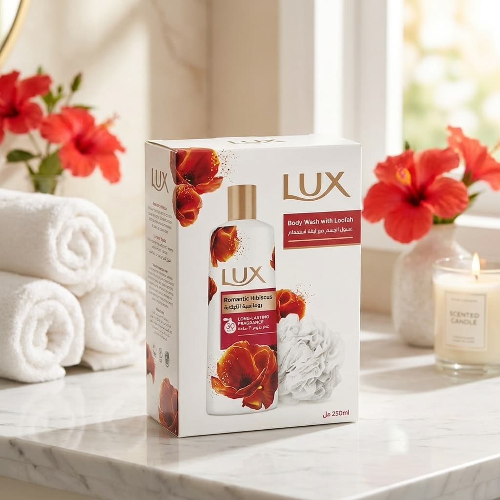 LUX बॉडी वॉश लूफा के साथ, Romantic Hibiscus - 1