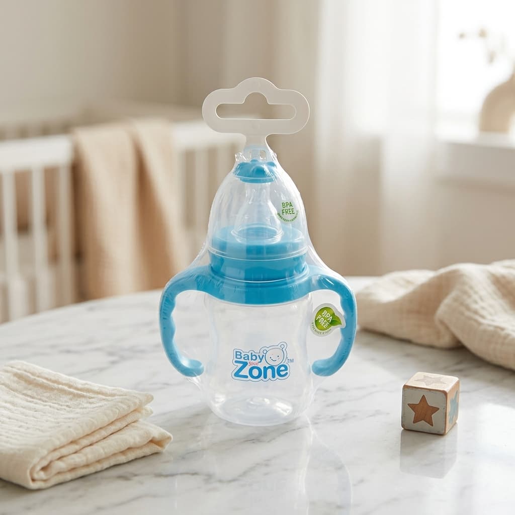Baby Feeding Bottle with Handles and Nipple Cover - 1